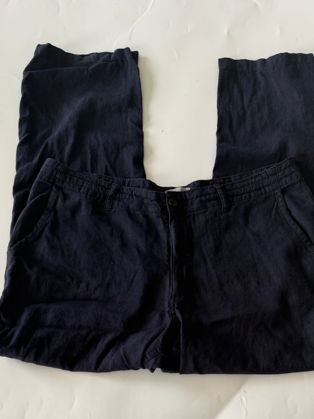 Marks & Spencers Navy Blue Men's Casual Linen Blend Pants Size XL EUC